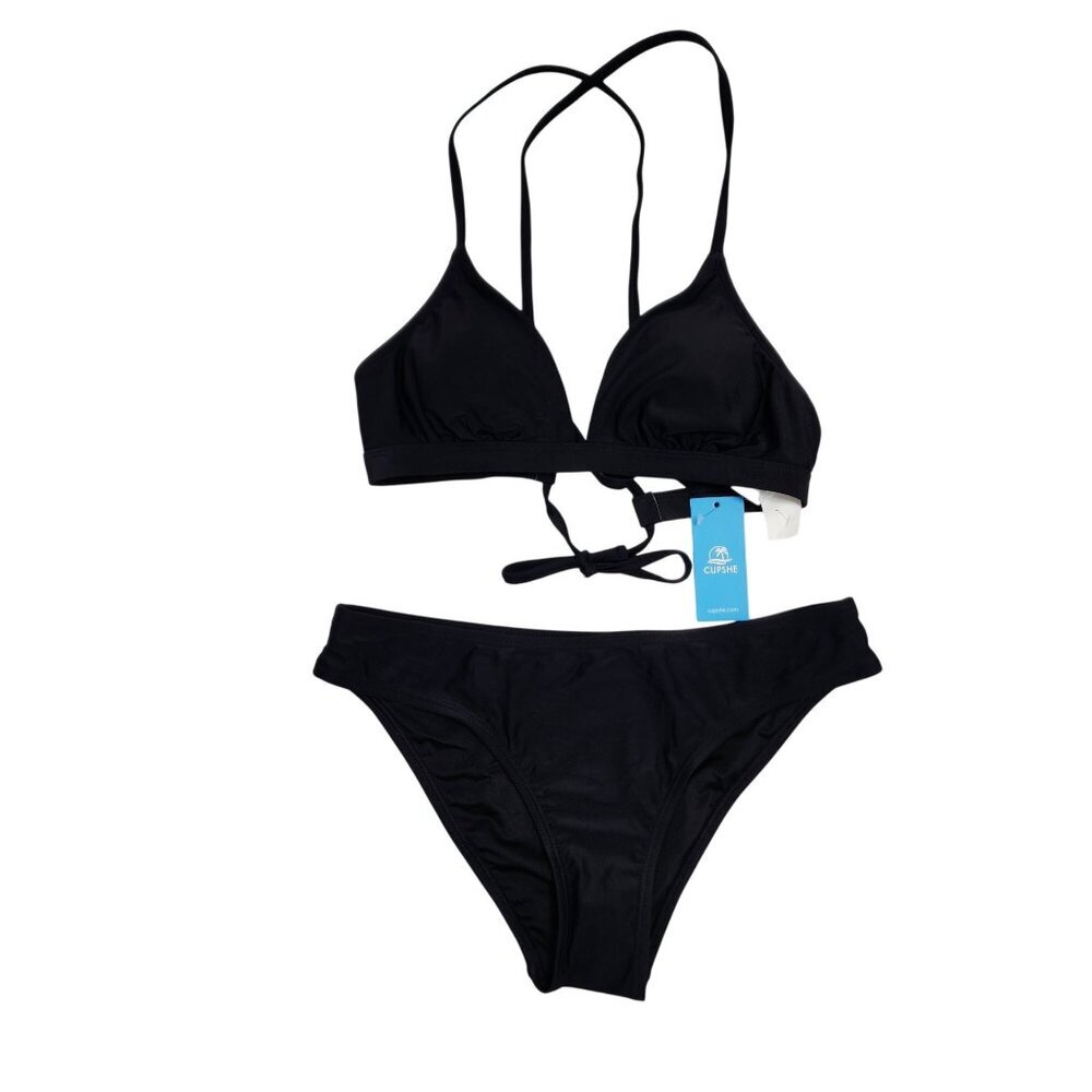 Cupshe Black Bikini Set Swimsuit Adjustable Criss Cross Back Size Size S